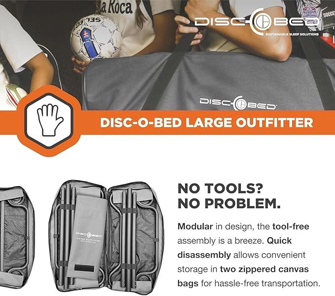 Disc-O-Bed Portable Cam-O-Bunk Bed, Large 2 Adult Sleeping Cot for Camping, Gray