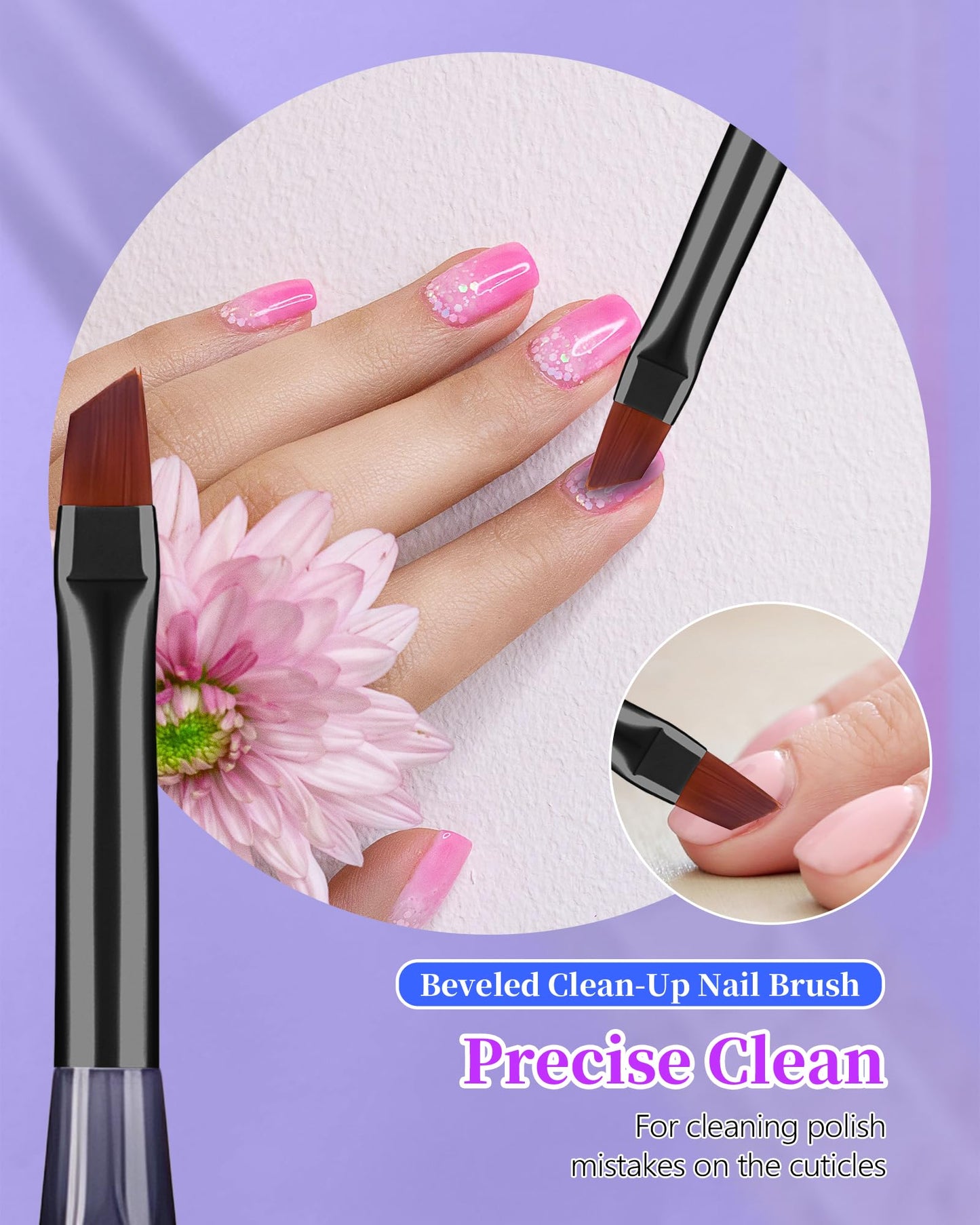 AMilHiTon for OPI Nail Polish Remover Brush, 3PCS Nail Art Clean Up Brushes, Round/Angled/flat Acetone Resistant Gel Nails Art Designs and Tidying Up Polish Mishaps on Cuticles