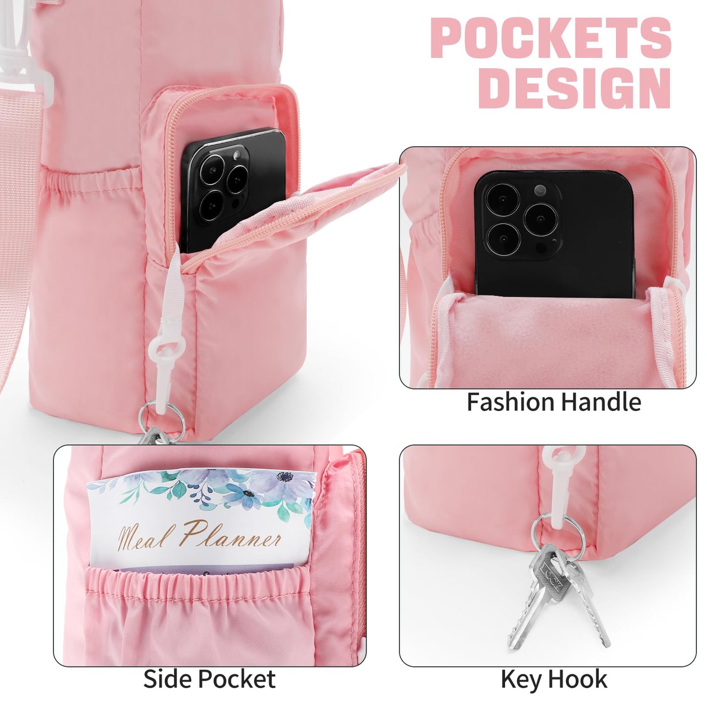 ECEEN Water Bottle Holder with Strap, Water Bottle Carrier Bag for Stanley 32oz/40 oz with Handle, Insulated Water Bottle Sling Bag for Walking with Phone Pouch, Water Bottle Purse Accessories (Pink)