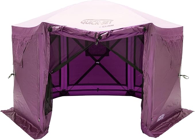 CLAM Pop Up Screen Tent, Outdoor Camping Gazebo Canopy, Pavilion, 12.5', Plum