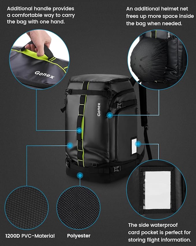 Gonex 50L Ski Boot Bag Backpack, Waterproof Snowboard Boot Backpack for Men Women, Ski Boots Bag for Travel, Ski, Snowboard, Helmet, Goggles and Outerwear Black