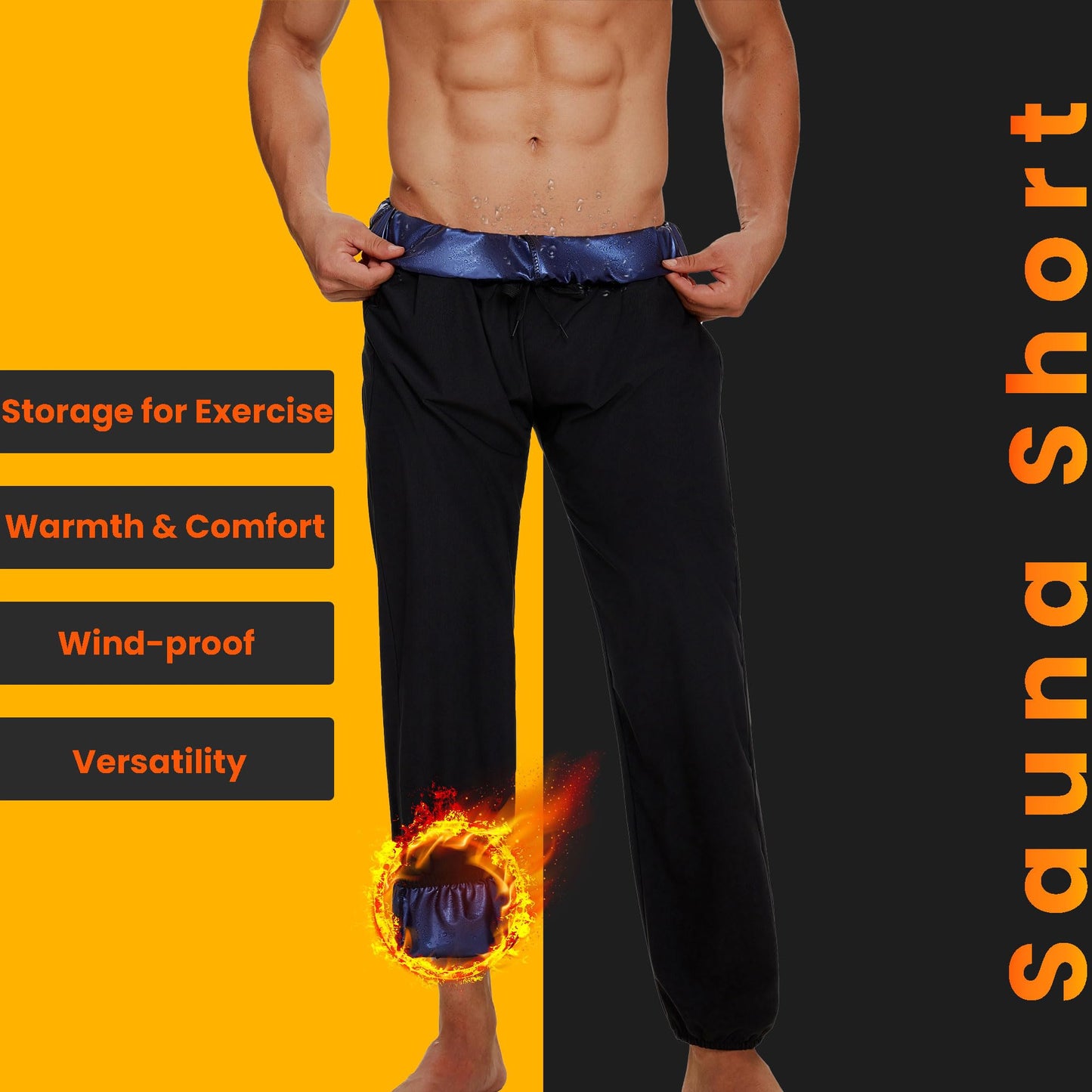Sauna Shorts for Men Sweat Pants with Drawstring, Heat Trapping Sweat Shorts Sauna Suit for Men Workout Gym Exercise