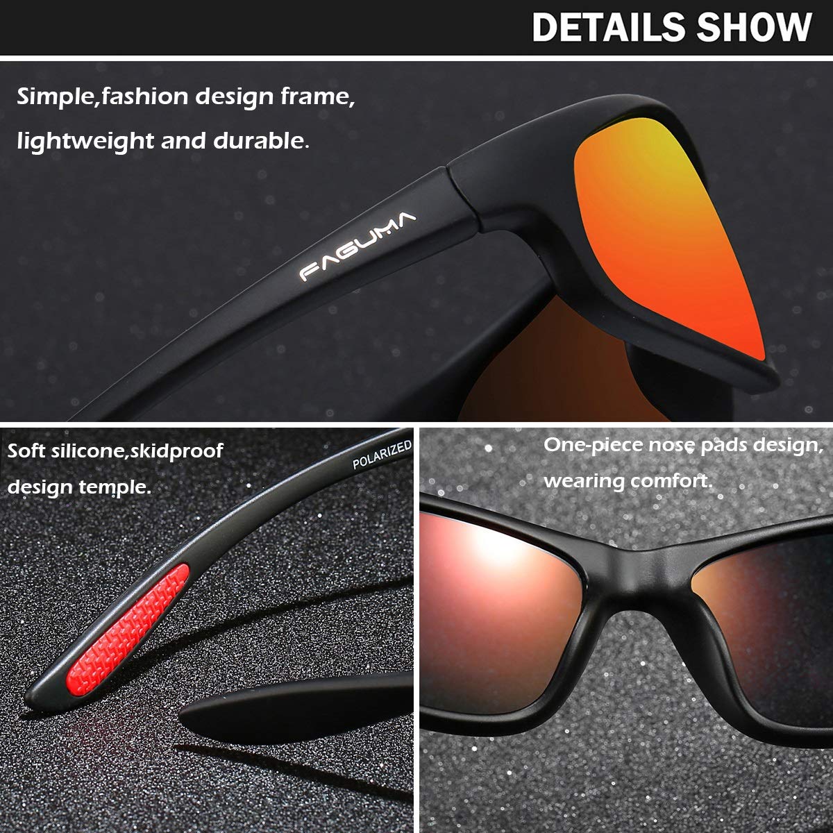 FAGUMA Polarized Sports Sunglasses For Men Cycling Driving Fishing 100% UV Protection