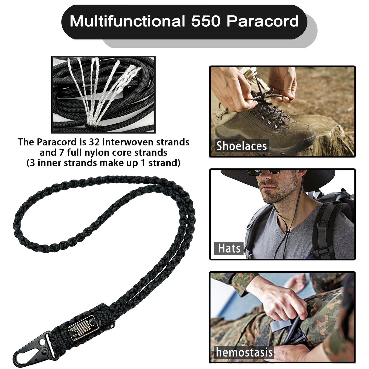 DDOUT Heavy Duty Paracord Lanyard for ID Badges, Tactical Military Braided Lanyard with USA Flag