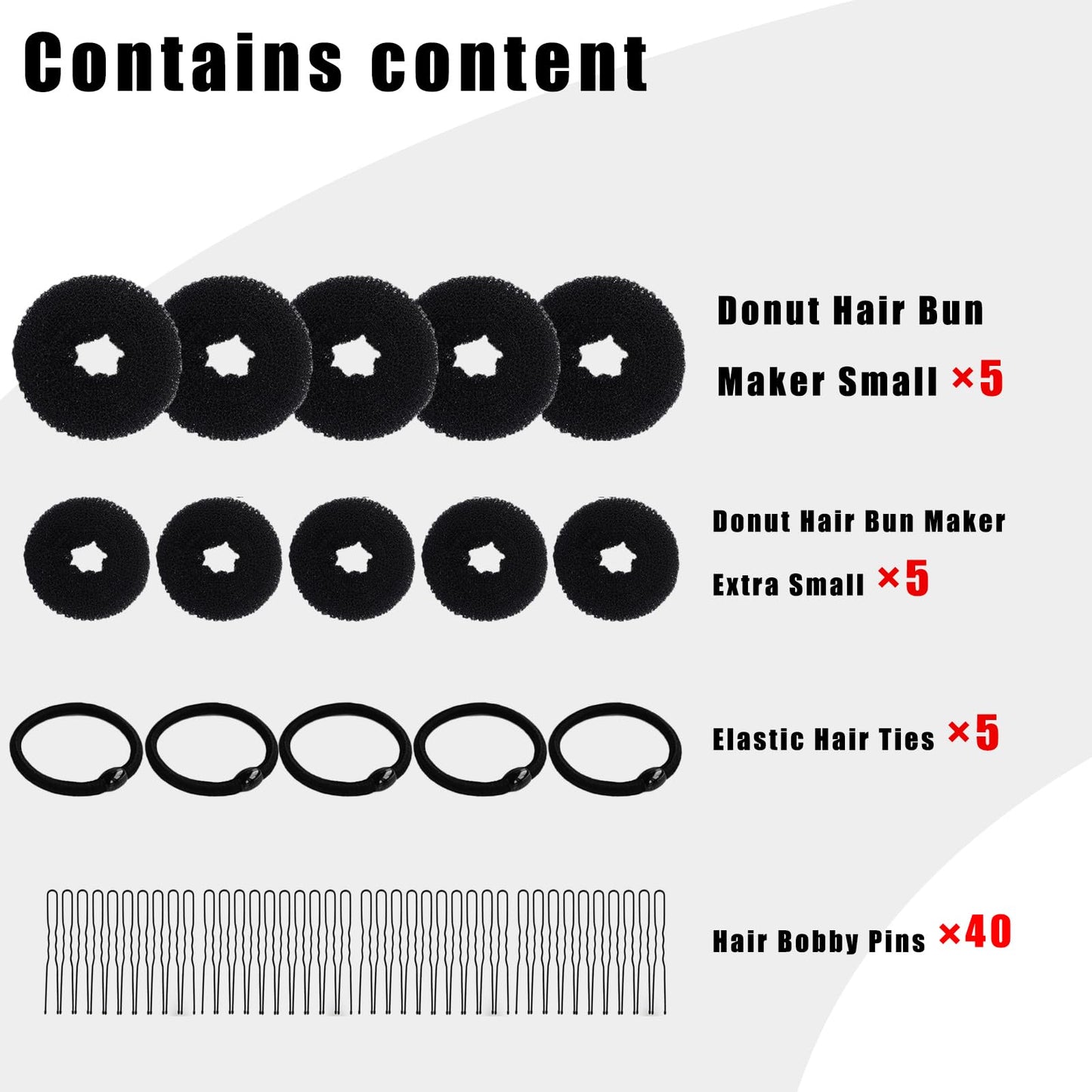 10 Pcs Hair Bun Maker - Donut Bun Maker for Hair(5 medium and 5 small),Ballet Bun for Women and Kids with Elastic Hair Ties, Hair Pins(Black)