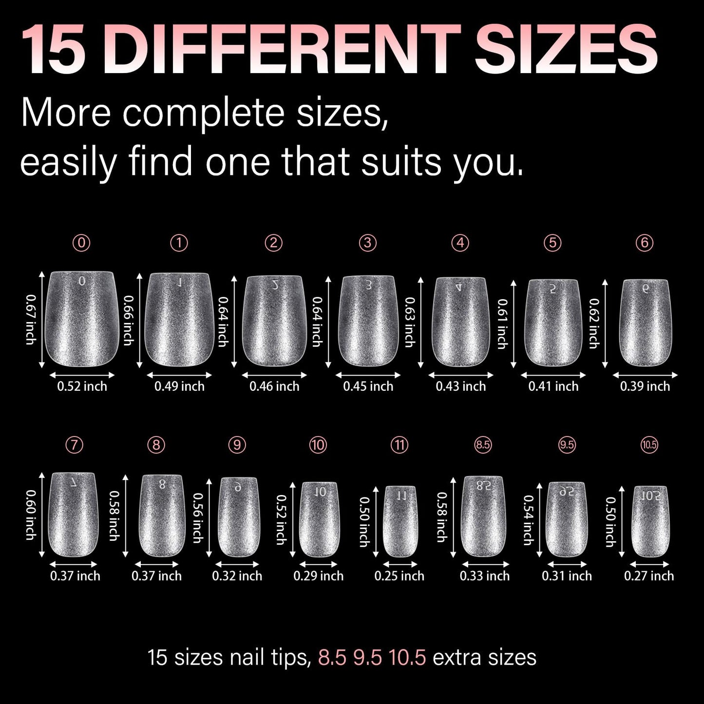 AILLSA Extra Short Coffin Nail Tips 15 Sizes Options Gel Nails Tips Full Cover Matte Prefiled Coffin Nails Tip Clear Soft Fake Nail Tip 240PCS with Storage Box