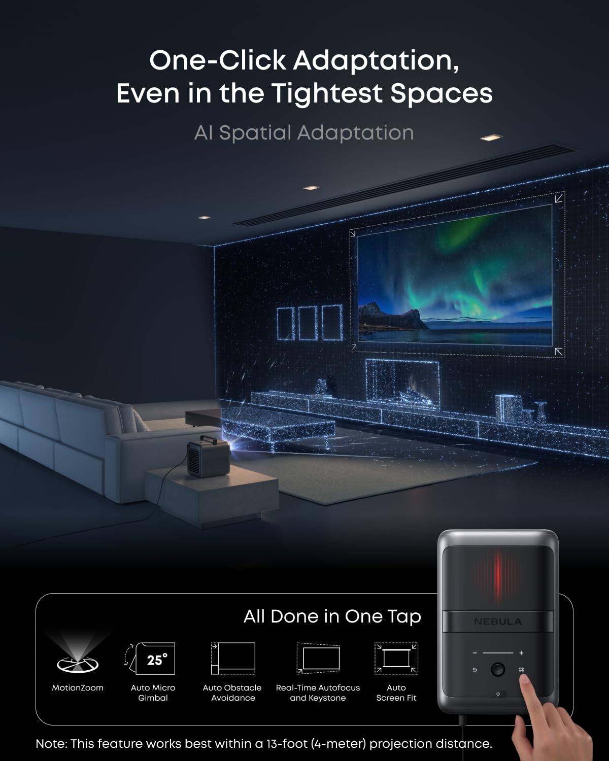 NEBULA X1 Triple Laser 4K Projector, Nebulamaster, 3500 ANSI Lumens, 56000:1 Contrast, 40W Stereo Sound, 0.9-1.5 Optical Zoom, Smart AI, Dolby Vision, 300" Screen, Built-In Micro Gimbal, GTV, Portable