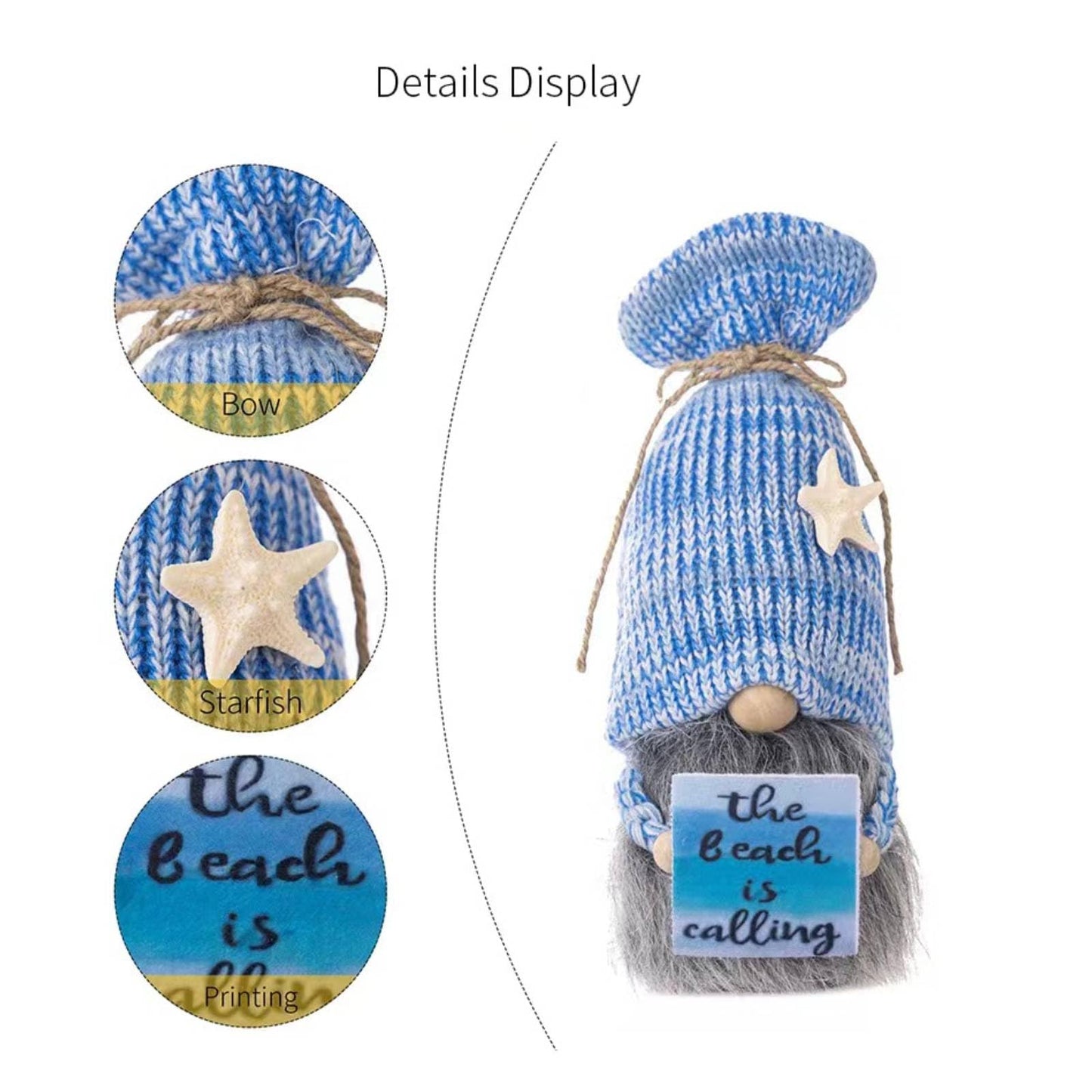 ALYRMEI Beach Birthday Gnome Plush - Summer Gnomes Decorations for Home,Cute Ocean Gnome Figurine Stuffed Gnomes Gifts for Women, Tiered Tray Decor, Beach Party Birthday Decor（Blue Beach）