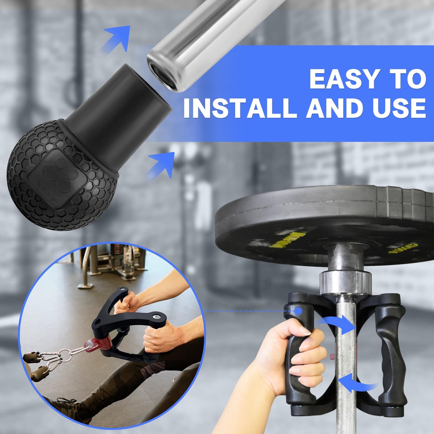 HXD-ERGO Double D Handle for Cable Machine - Ergonomic Row Handle Cable Attachment - Triangle V Bar Grip LAT PullDown Attachments for Home Gym（V bar + Barbell Bomb）