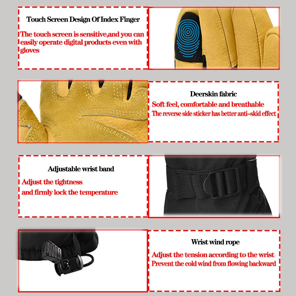 1Storm Deerskin Leather 3M Tinsulate Insulation Touchscreen Winter Gloves Ski Snowboard Cycling Bike