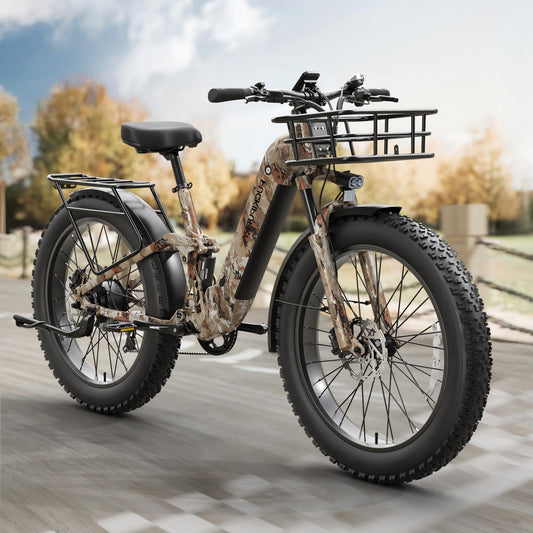 PUCKIPUPPY Electric Bike for Adults 960W, 48V 20AH Battery Electric Bicycles, 26" x 4" Fat Tire Full Suspension Step-Thru Ebike, 28MPH Electric Mountain Bike, 7 Speed, 80Miles Range-BoxerST