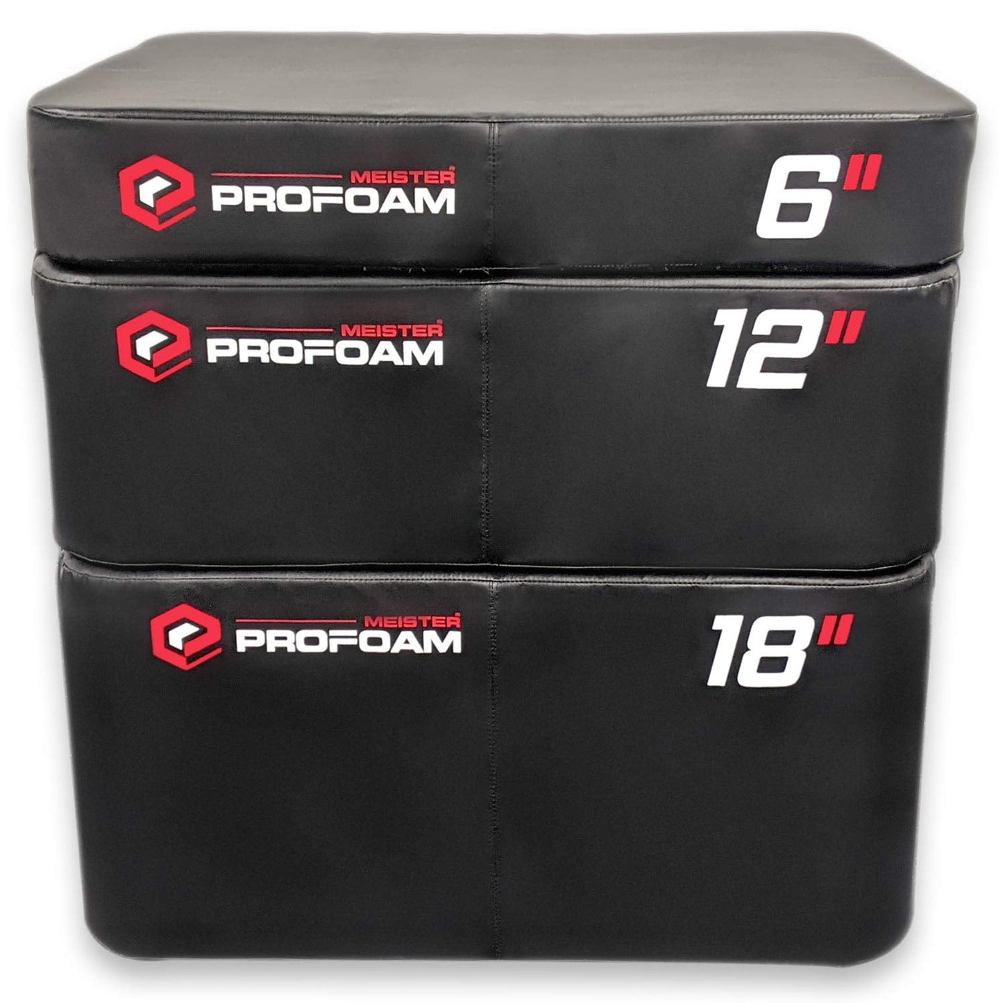 Meister PROFOAM Plyo Boxes - Foam Plyometric Jump Boxes for Professional Gyms - Black - 3 Box Set (18", 12", 6")