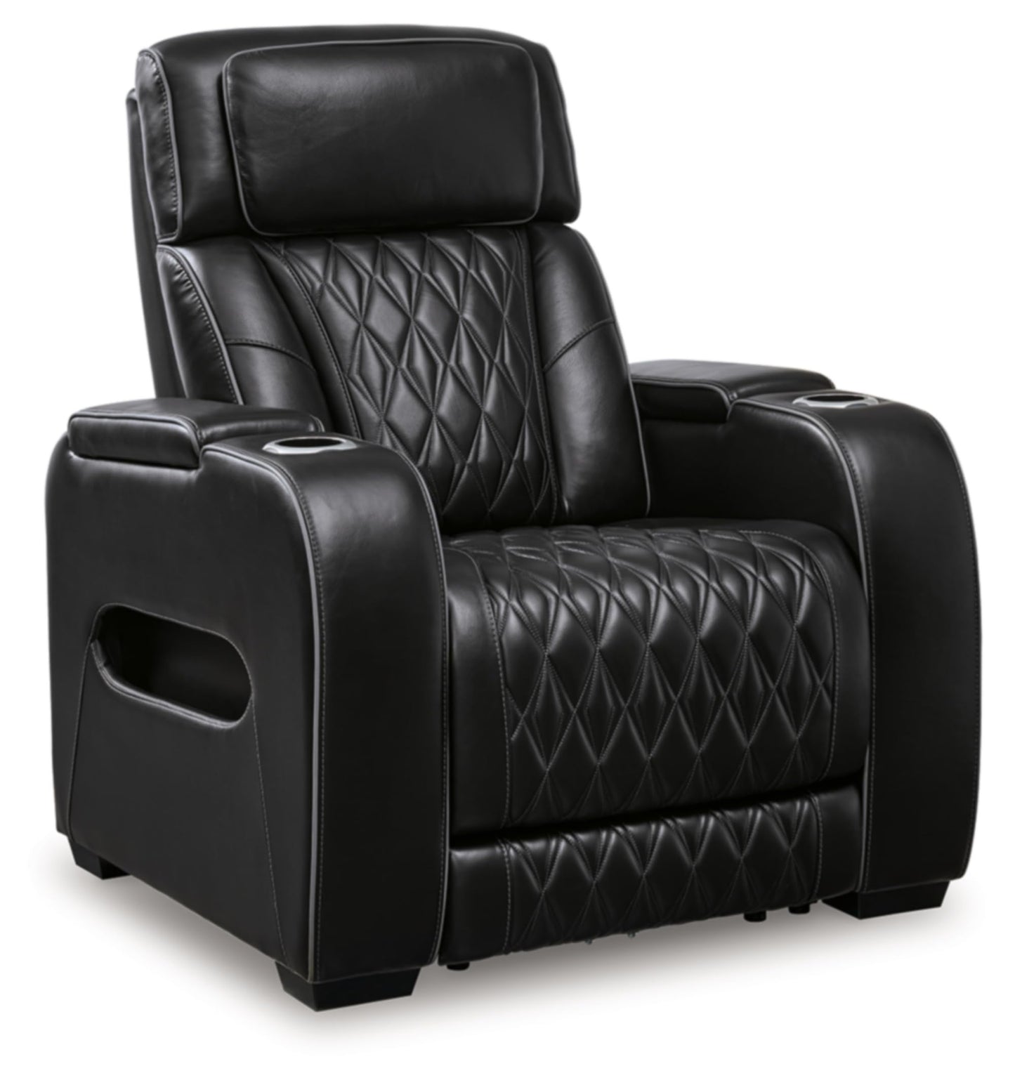 Signature Design by Ashley Boyington Contemporary Leather Match Power Recliner with Adjustable Headrest, Cup Holders, USB Port and Air Massage System, Black