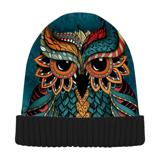 ALAZA Owl Print Boho Ethnic Beanie for Women Men Winter Hat Reversible Skull Cuffed Knit Cap Multi