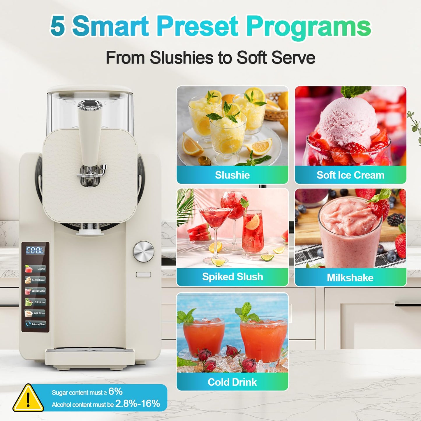 Slushie Machine for Home, 2025 Upgrade Ice Cream Maker Frozen Drink Maker, 68oz No Ice Need Slushy Machine with 5 Preset Programs for Margaritas, Frappés, Milkshakes, Smoothies & Ice Cream