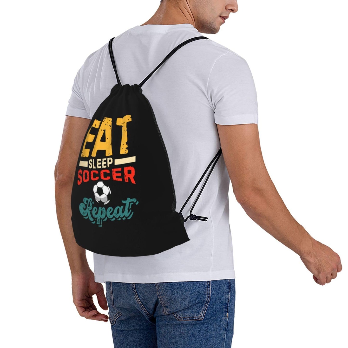 AIMASTZ Eat Sleep Soccer Cool Repeat Unisex Drawstring Backpack Bag Sport Gym Swim Travel Sackpack