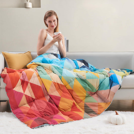 APSMILE Mosaic Print Down Throw Blanket | Indoor/Outdoor Extra Fluffy & Warm Packable Down Feather Fibers Blanket with Snap Buttons for Bed, Couch, Sofa, Travel, Camping, 50x70 Inches