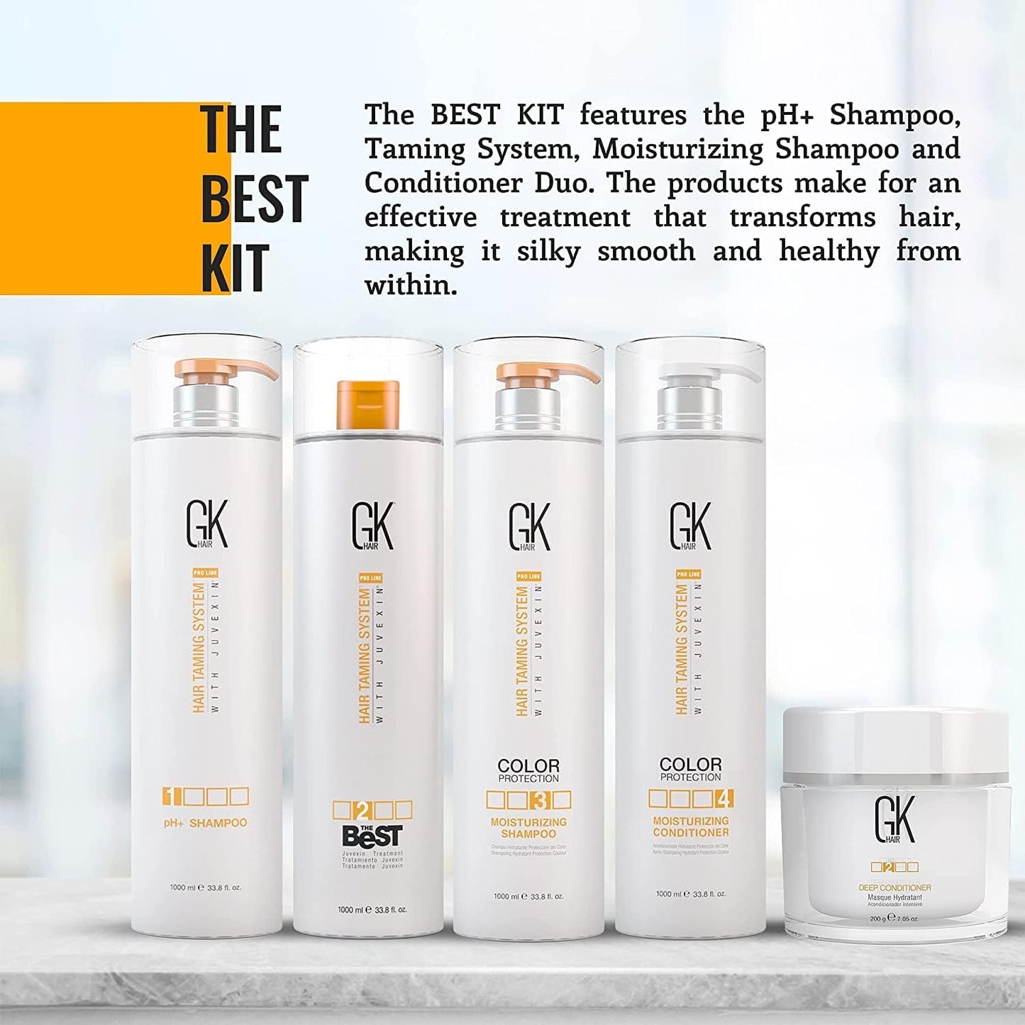 GK HAIR Global Keratin The Best Kit (33.8 Fl Oz/1000ml) Smoothing Keratin Hair Treatment Professional Brazilian Complex Blowout Straightening For Silky Smooth & Frizz Free Hair