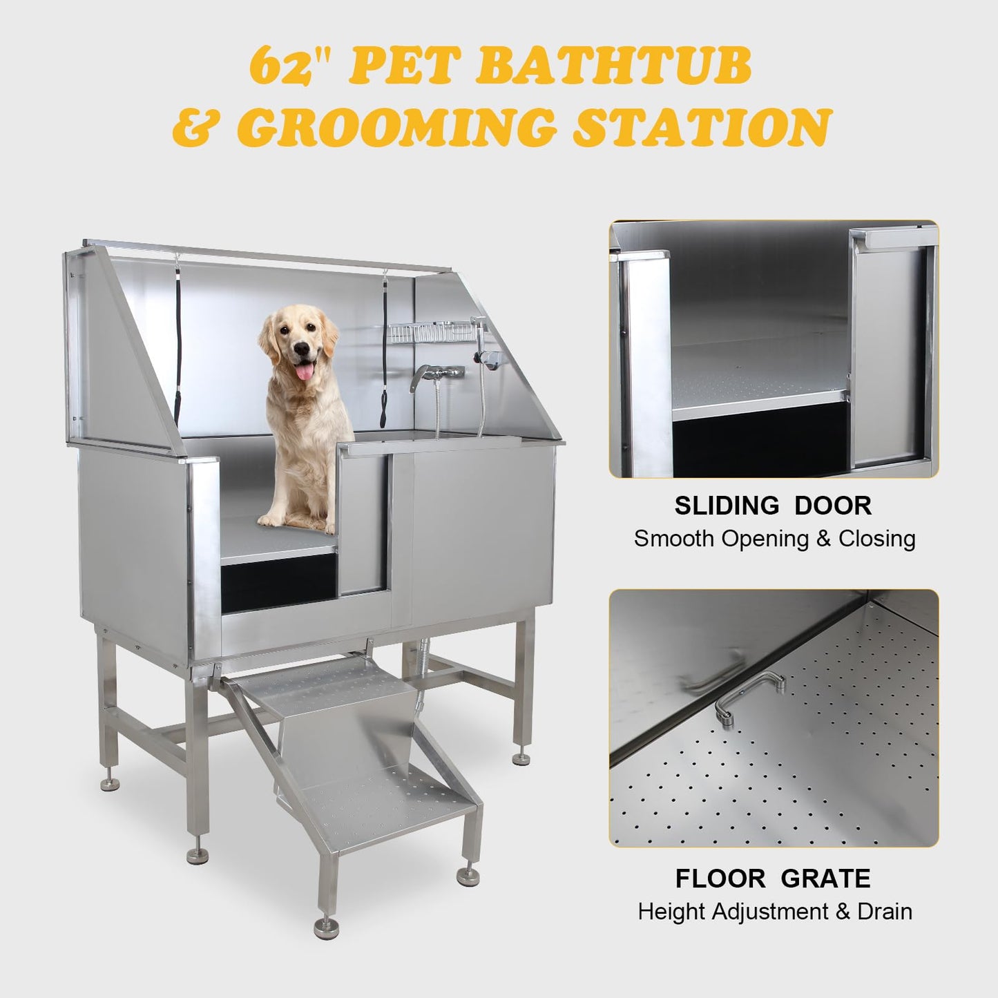 GarveeLife 50" Dog Grooming Tub, Stainless Steel Pet Washing Station, Professional Dog Grooming Bathtub for Large, Medium & Small Pets, Left