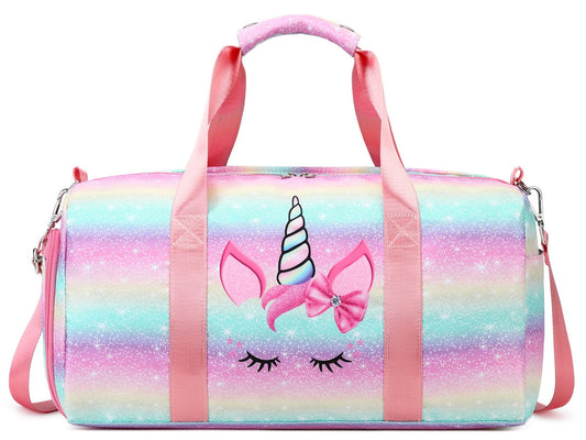 Dance Ballet Bag Girls Gymnastics Bag Overnight Duffle Bag Unicorn Sports Gym Bag with Shoe Compartments, Teens Sleepover Carry On Bag