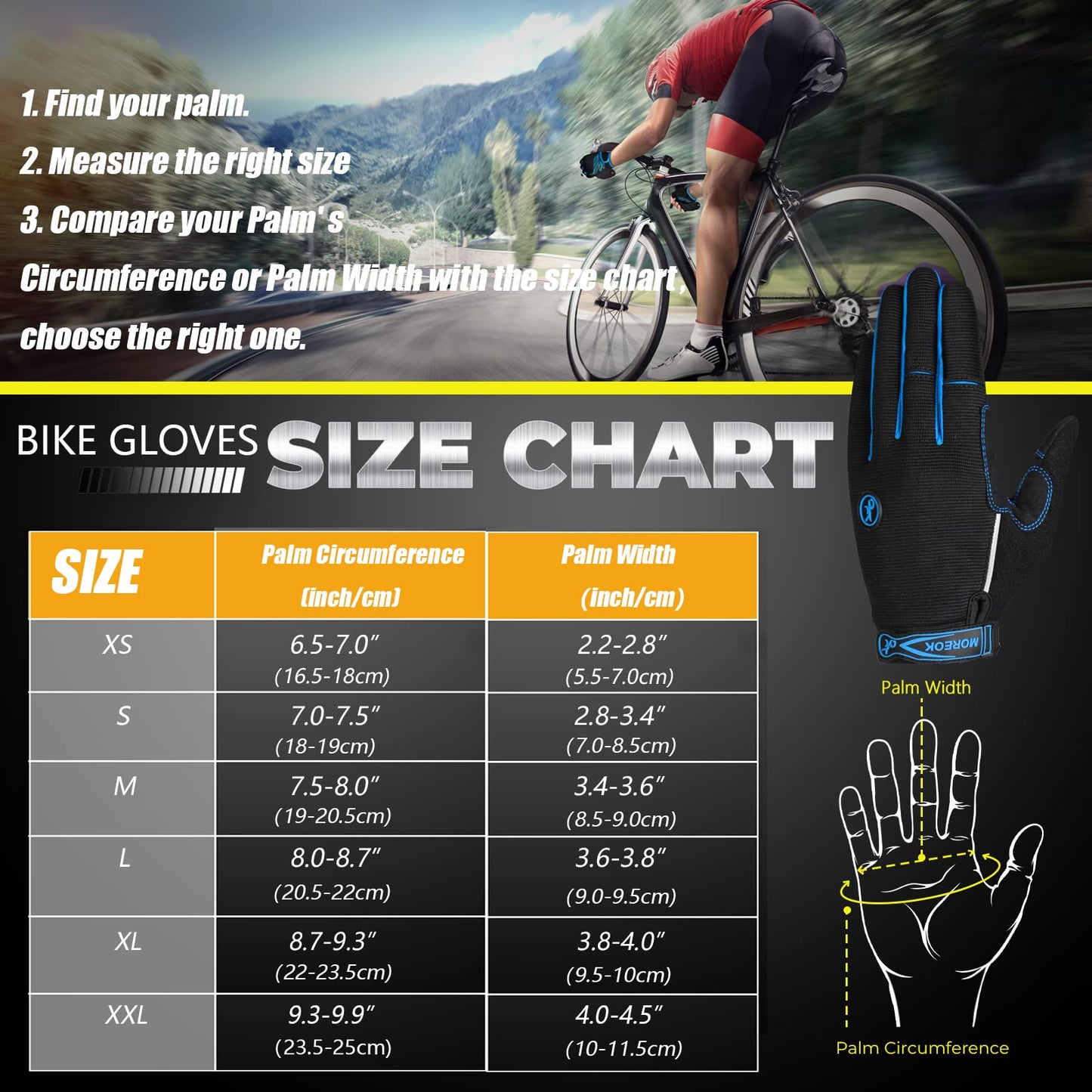 BIKINGMOREOK Cycling Gloves Bike Gloves Biking Gloves for Men Women,Touchscreen Full Finger Shock-Absorbing Mountain Bike Gloves,5MM Gel Pads MTB Road Bicycle Gloves for Running,Hiking-Blue-S