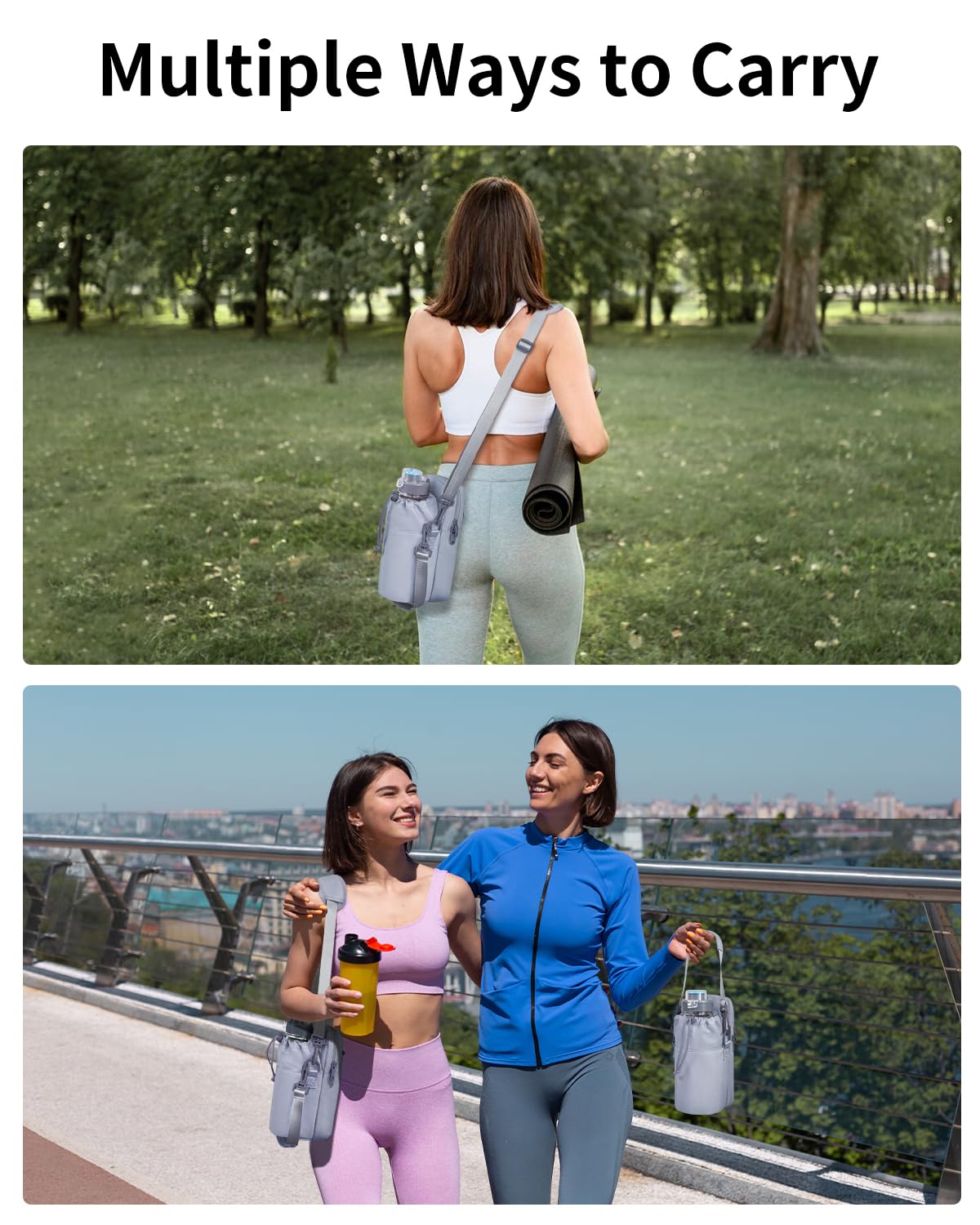 Wandering Nature Water Bottle Holder with Strap 32oz Insulated Water Bottle Carrier Sling Bag with Phone Pocket Water Bottle Pouch for Hiking Walking, Blue (Patent Pending)