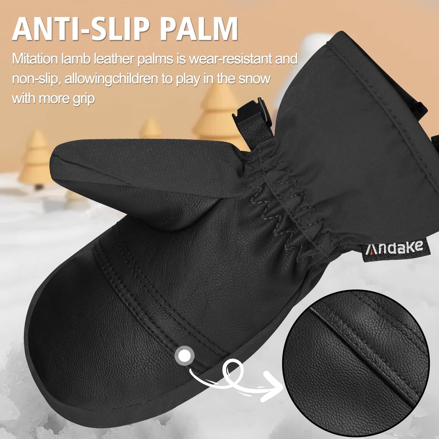 Andake Kids Ski Mittens Gloves Waterproof&Breathable Winter Warm Snow Gloves for Ages 1-10 Toddler Baby Girls and Boys(Black,XXS(Fits 3-6Y))