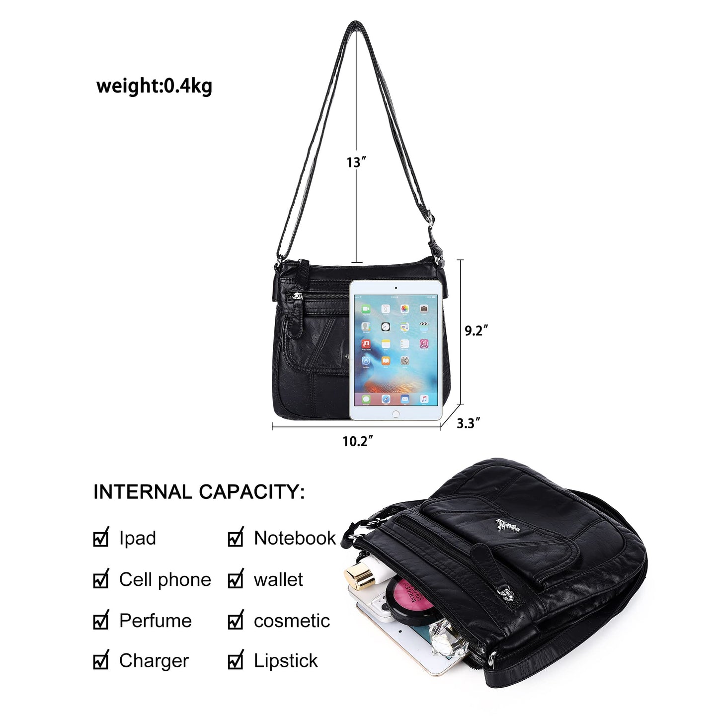Angelkiss Small Womens Crossbody Bag Leather Shoulder Purse for Women Hobo Bag with Adjustable Shoulder Strap Black