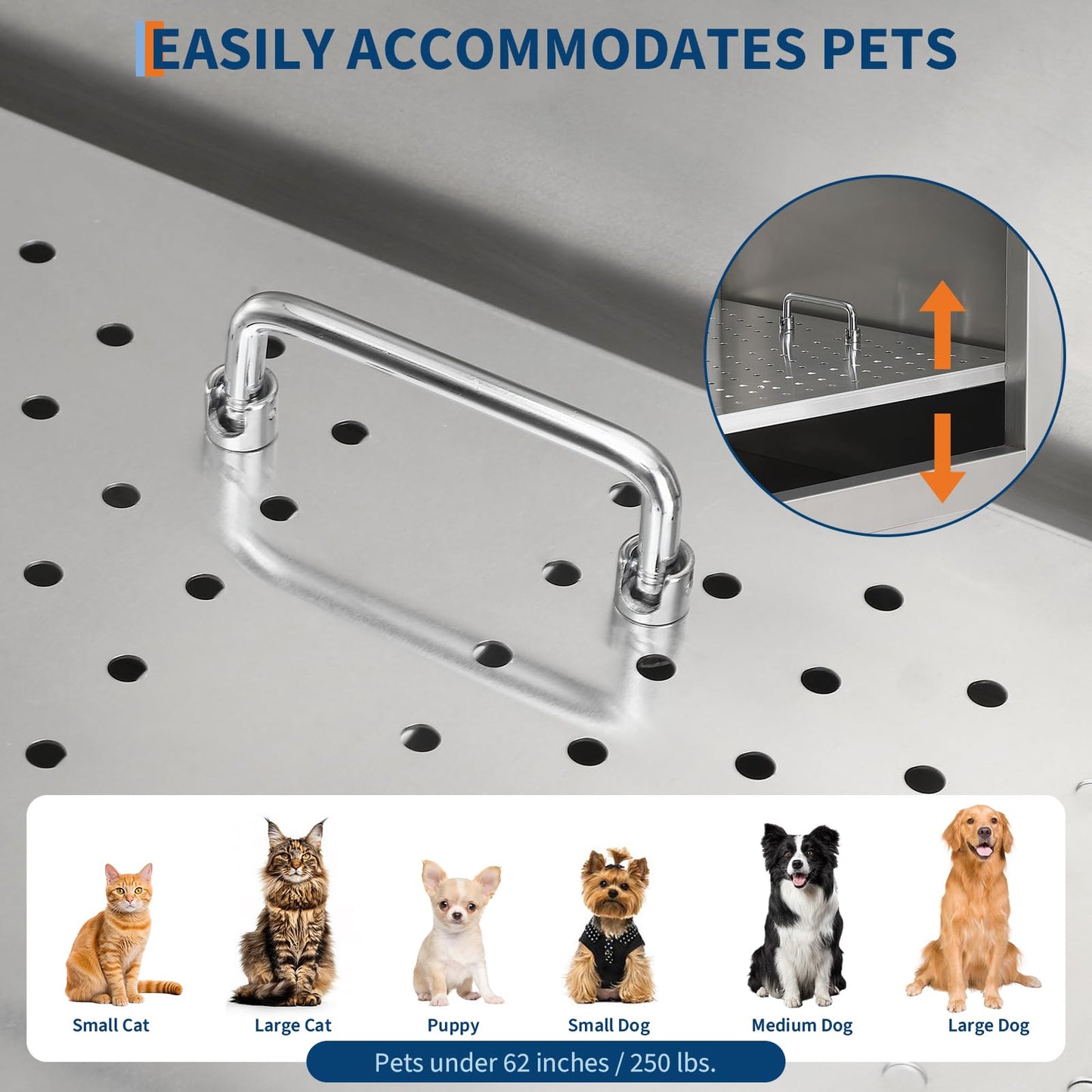 OutdoorVibe 50 Inch Pet Grooming Tub with Ramp, Stainless Steel Washing Station, Dog Tub Faucet & Showerhead & Soap Holder Leash Dog Bathtub for Large & Medium & Small Pets (Left Door)