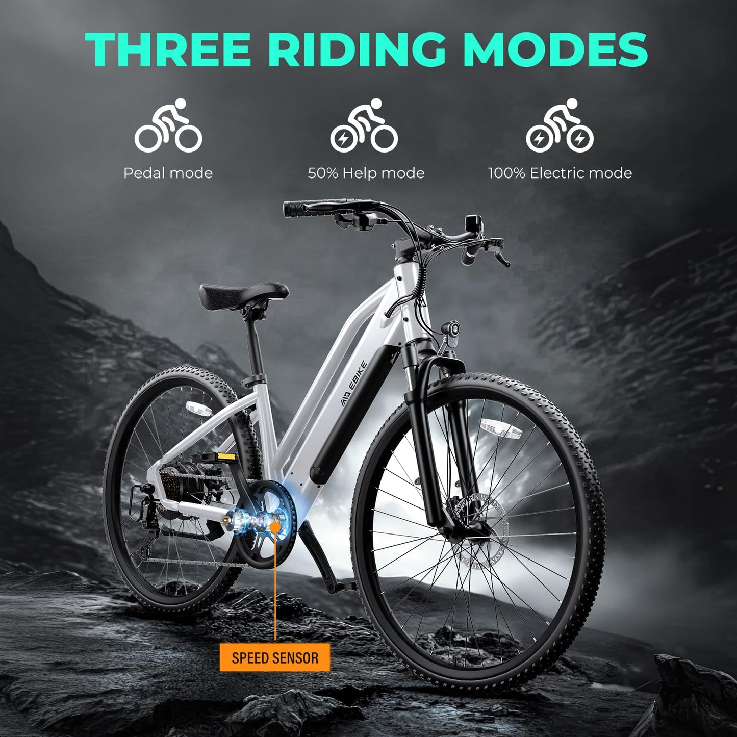 TST Electric Bike for Adults, with 750 W(Peak) Motor, Speed Can Reach 25 mph, 36V/300WH Battery, Max Travel 40 Miles, Equipped with 26 * 1.95" Tyres, and 7-Speede Electric Bicycle (White)