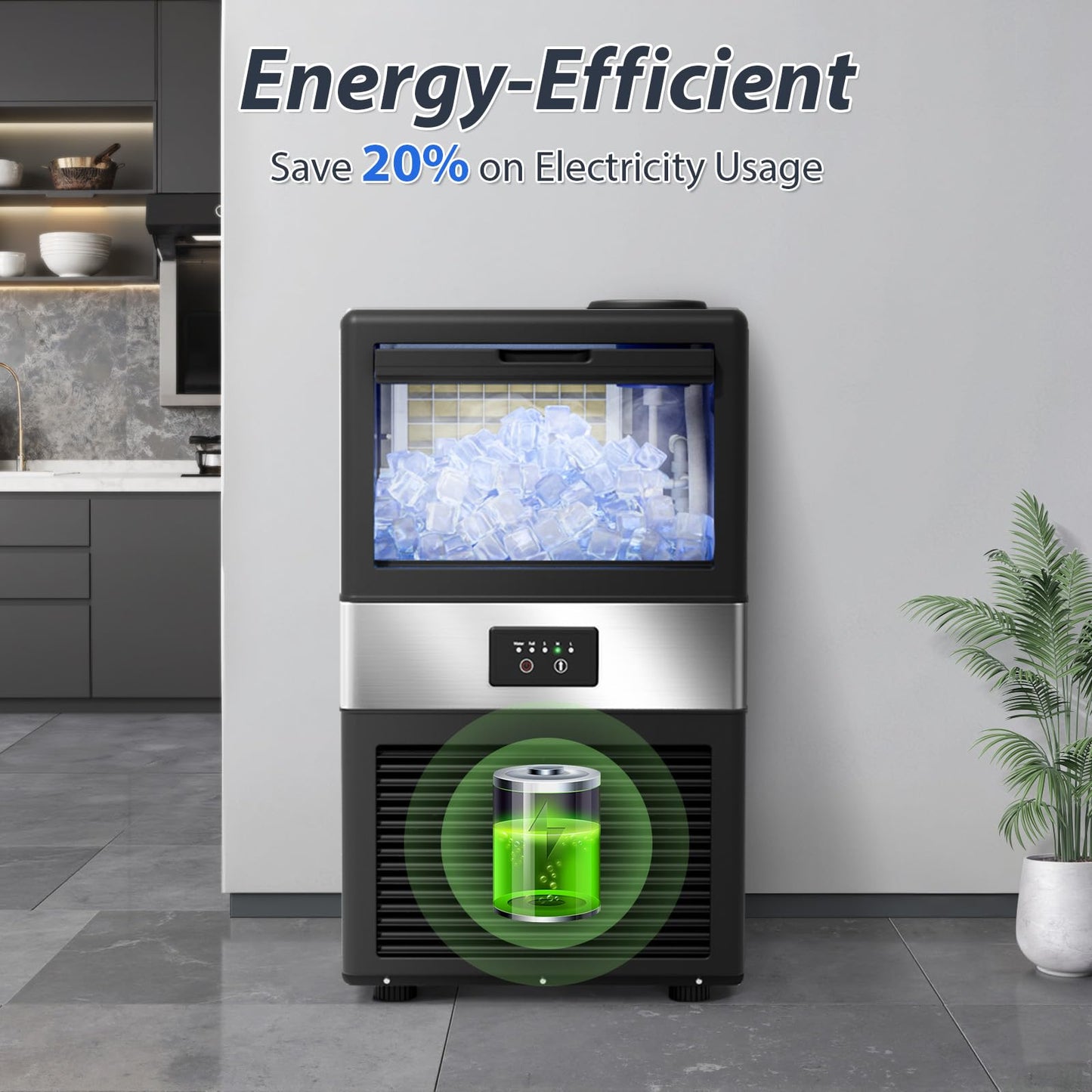 Ice Maker, Commercial Ice Machine,90Lbs/Day, Stainless Steel Ice Machine with 18Lbs Capacity,36 Ice Cubes Per Cycle Ideal for Restaurant, Bars, Home and Offices, Includes Scoop Silver