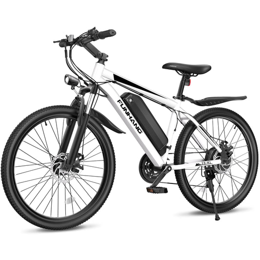 Funhang Electric Bike for Adults, 26'' 1000W Peak Ebike, Up to 50 Miles 21.7MPH Electric Mountain Bike with 48V 374.4WH Removable Battery, Adjustable Stem, Fenders, Lockable Suspension Fork, 21-Speed