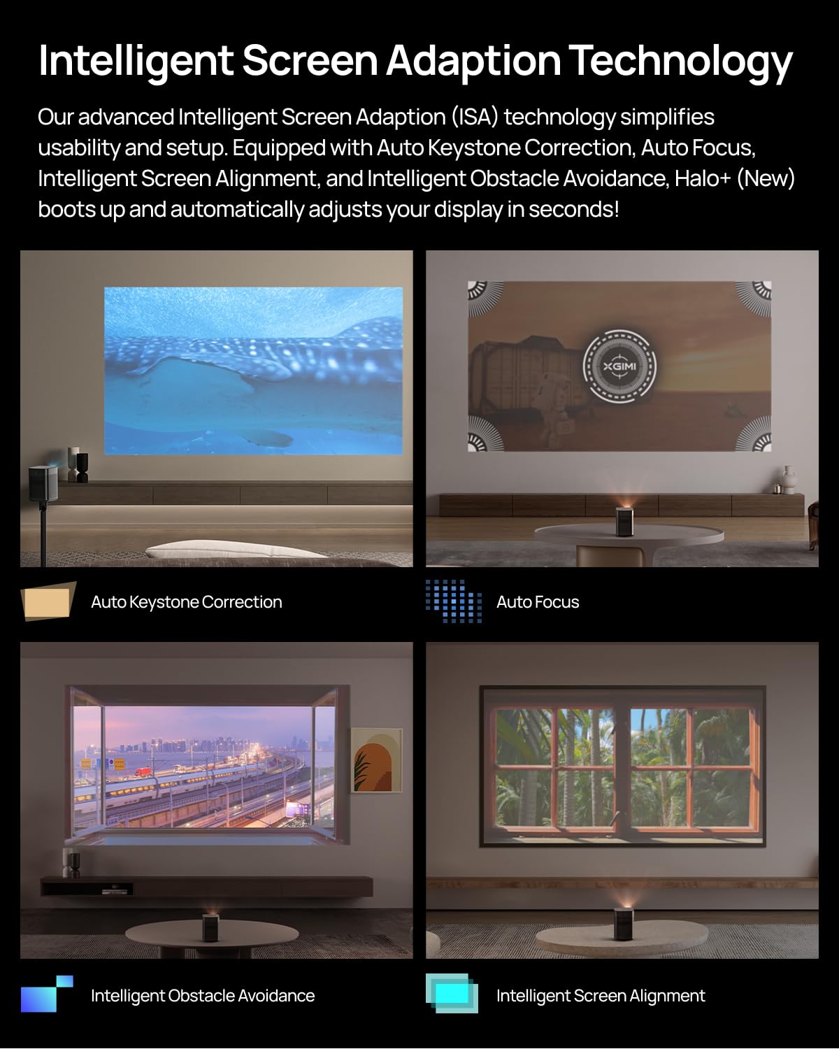 XGIMI Halo+ GTV NEW Portable Projector, Google TV with Licensed Netflix, 700 ISO Lumens, 2 x 5W Harman Kardon Speakers, Auto Focus, ISA, Wi-Fi, Built-in Battery with 2.5 Hours Playtime