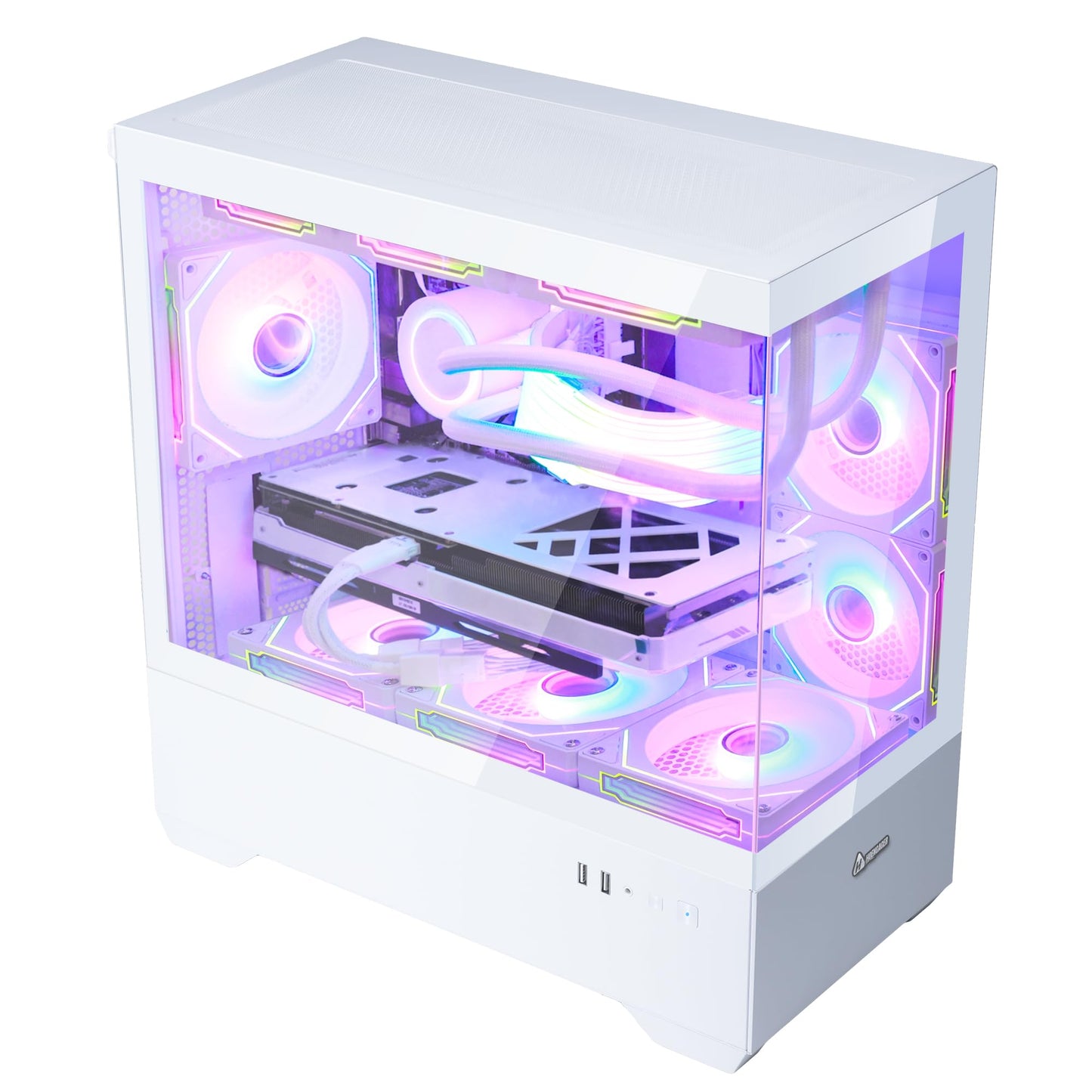 HOENGAGER Superview Gaming PC Desktop Computer - AMD Ryzen 7 5700X 3.4 GHz 8 Core, RTX 4060 8G, 32GB DDR4 RAM 3200, 1TB M.2 PCIE SSD, 650W PSU, 360mm AIO, 11AC Wi-Fi, Windows 11 Pro 64-bit, White