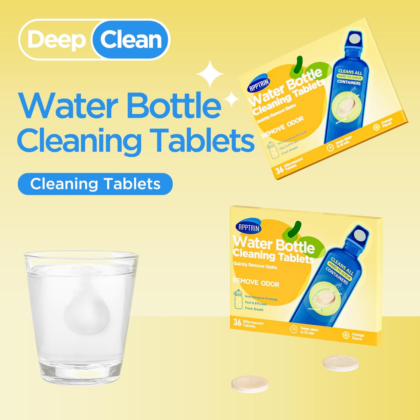 apptrin Water Bottle Cleaning Tablets, 36 Pack Bottle Clean Tablet Hydration Bladder Cleansing Tablets,Individually Packed, Orange Flavor