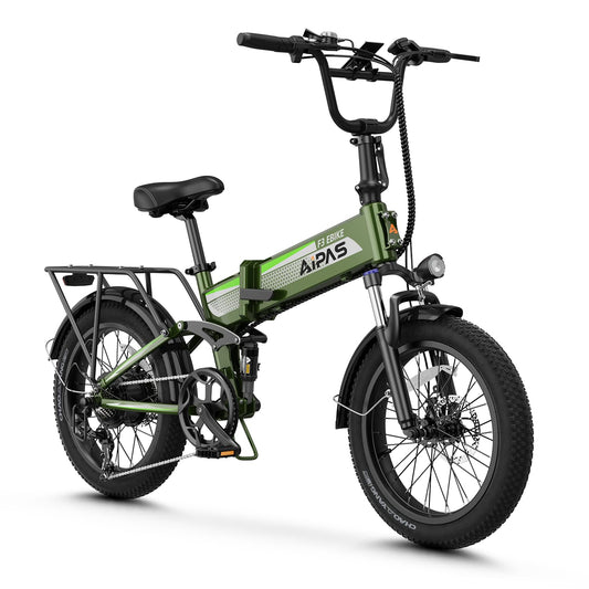 Aipas F3 Electric Bike for Adults with 1500W Motor Peak, 48V 12.8Ah Removable Battery Max 62 Miles 28MPH,20" x 3.0 Fat Tire Folding Electric Bike with 7-Speed and Full Suspension.