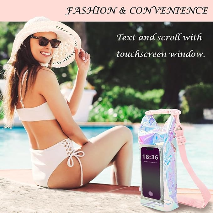 IP68 Waterproof Dry Bag 2L - Roll Top Waterproof Backpack - Waterproof Pouch for Phones Up to 7"/Pouch - Essential for Camping, Swimming, Beach, Fishing, Rafting Trips - Iridescent