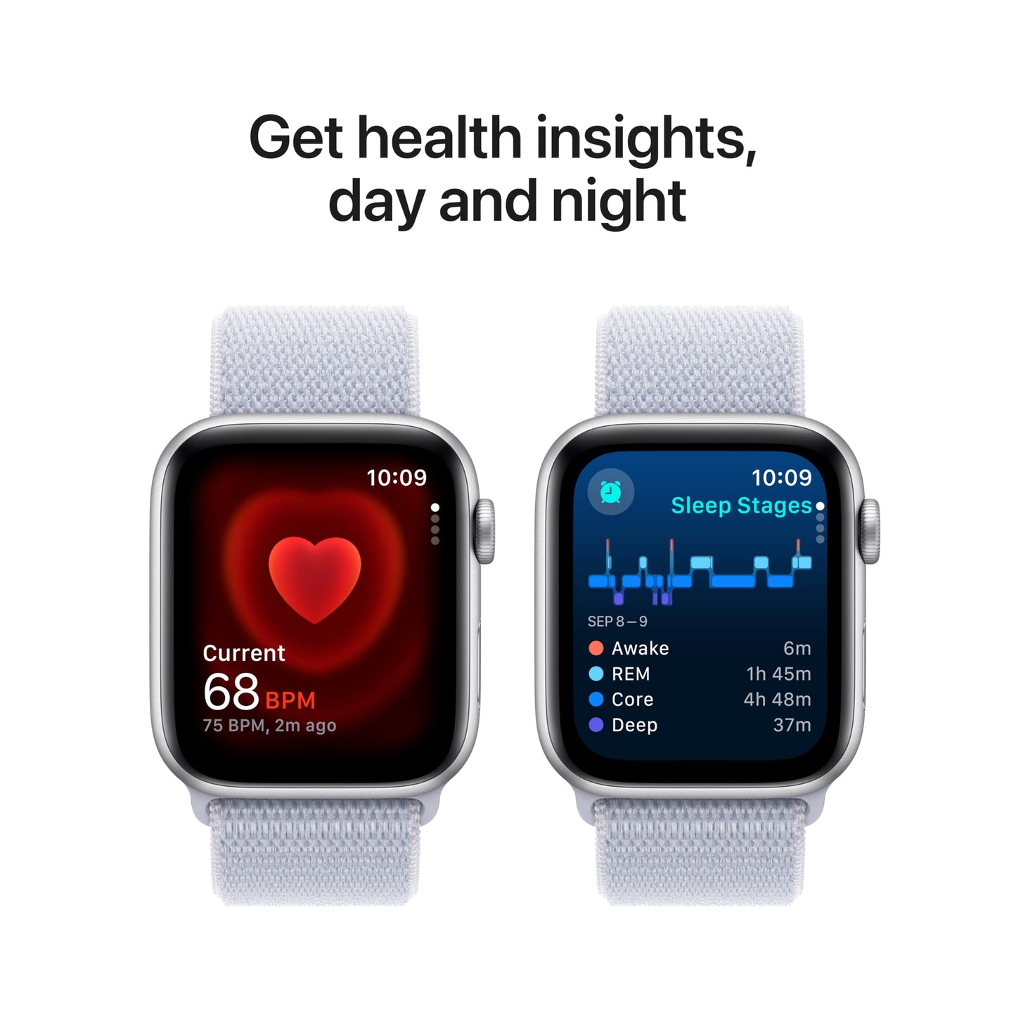 Apple Watch SE (2nd Gen) [GPS 44mm] Smartwatch with Silver Aluminum Case with Winter Blue Sport Loop. Fitness & Sleep Tracker, Crash Detection, Heart Rate Monitor, Carbon Neutral