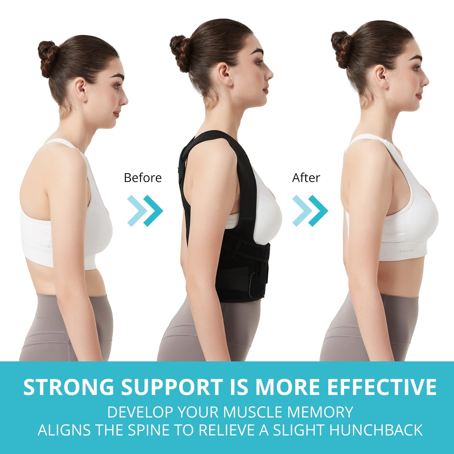 SHAPERKY Posture Corrector for Women for Support: Back Brace for Full Back Support - Adjustable Shoulder Straightener for Women and Men (Black, Medium)