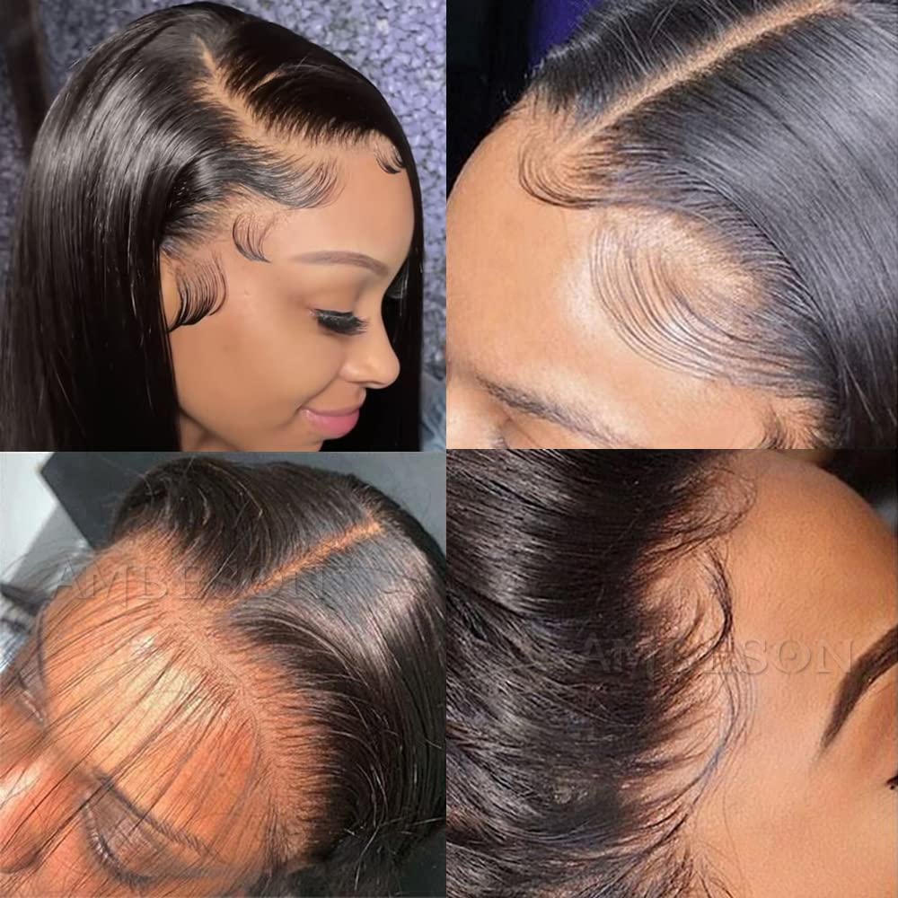 Ambeson Straight Lace Front Wigs Human Hair Pre Plucked with Baby Hair 150% Density Brazilian Virgin Frontal Wigs Human Hair Glueless HD Lace Closure Human Hair Wigs for Women(22 Inch)