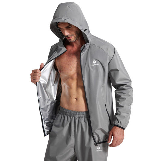 HOTSUIT Sauna Suit for Men Weight Loss Sweat Suit Boxing Exercise Sweat Sauna Jacket Pants Dark Grey