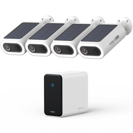 AOSU 4K Solar Security Cameras Wireless Outdoor, Expandable to 16TB (32GB Built-in) HomeCortex Home Security System + 4 Extra Solar Panel, AI Face Recognition & Behavior Detection, 4-Cam Kit