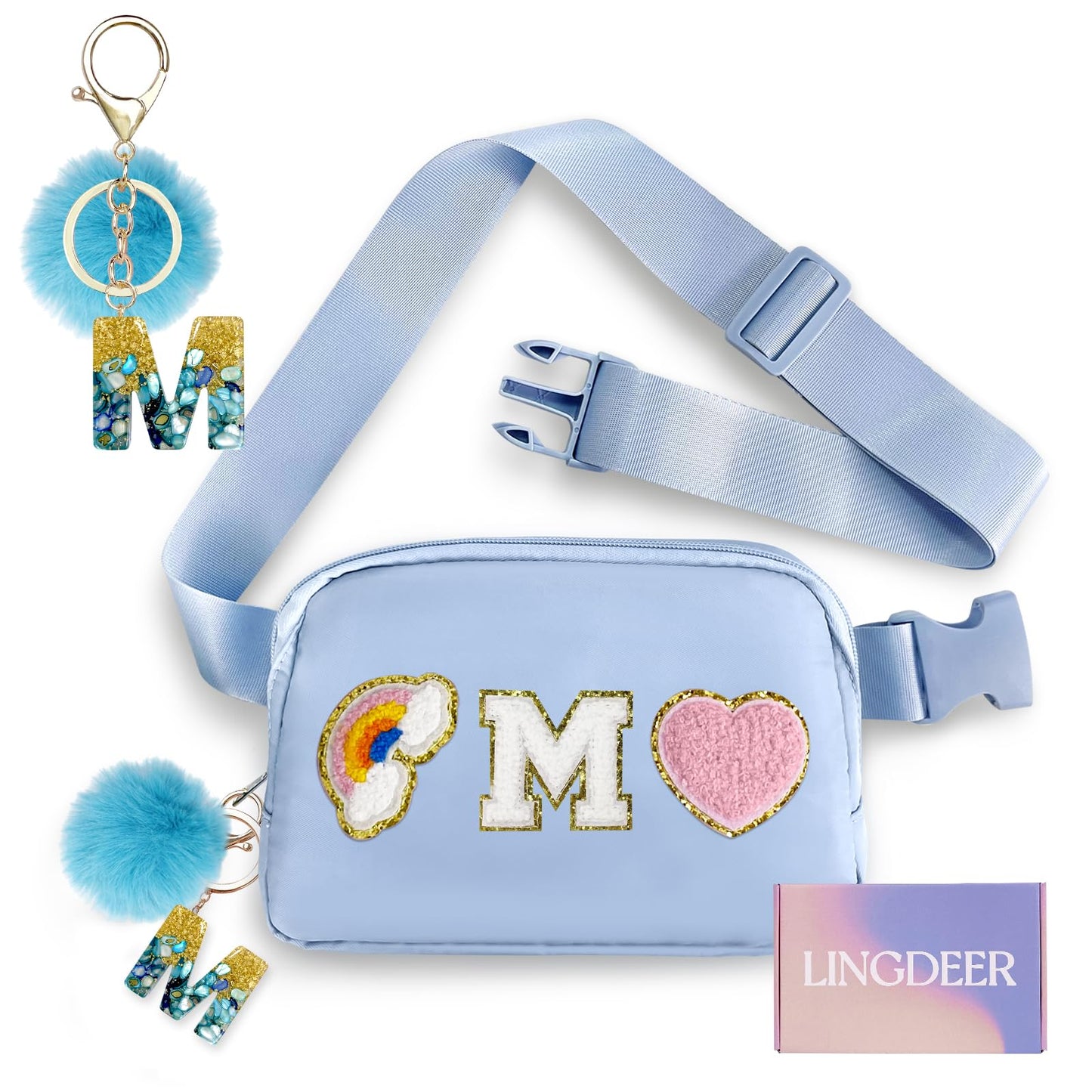 Personalized Belt Bag with Keychain, Fanny Pack for Girls Women, Initial Birthday Gifts for Teen Girls Mom, Crossbody Bag, Small Waist Packs, Travel Essential Preppy Gifts (Pink M)