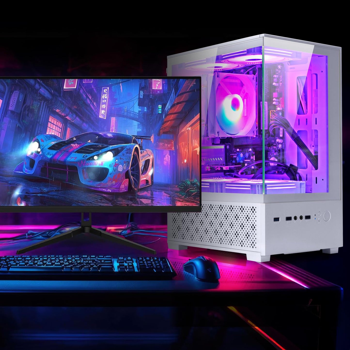 LXZ Desktop PC Computer AMD Ryzen 7-5700G 8 core 3.9GHz, 16G DDR4 RAM, 512GB NVME SSD, Tower Computer with Power Supply 400W for Home and Office (White)