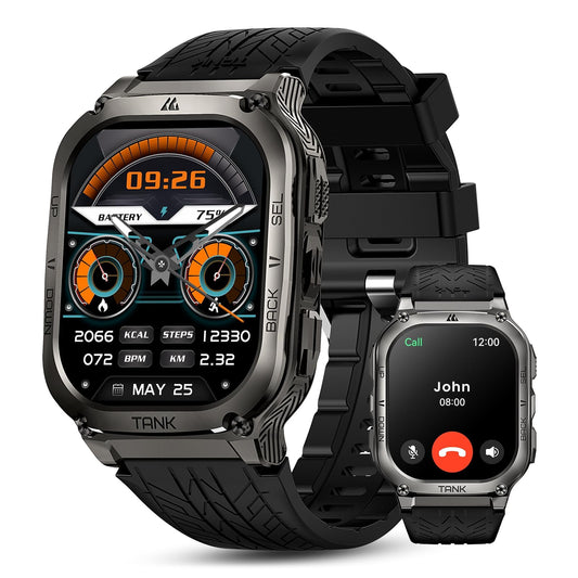 AMAZTIM Smart Watch, 60 Days Extra-Long Battery, 5ATM Waterproof Swimming Diving, Full Metal Military Grade, Answer/Make Call, 2" AMOLED Display, Health Monitor Compatible for iPhone and Android