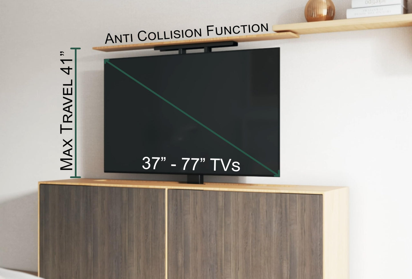 ynVISION.DESIGN Motorized TV Lift Mount for 37"-77" TV's | Vertical Lift Motor TV Stand with RF Remote and Smart Phone Control via WiFi