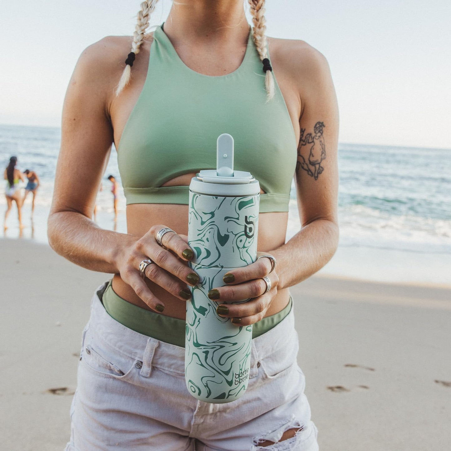 BOTTLE BOTTLE Insulated Water Bottle 24oz with Straw Lid and Handle for Sports Travel Gym Stainless Steel Water Bottles Double-Wall Vacuum Metal Thermos Bottles Leak Proof BPA-Free (Valley Green)