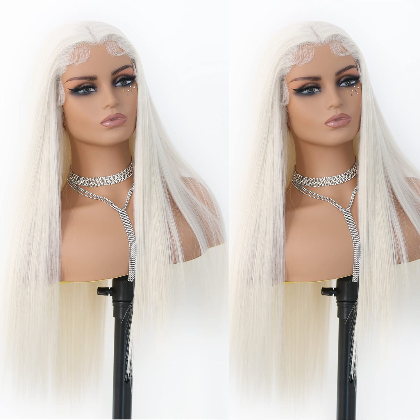 ANDRIA Lace Front Wigs Straight Hair Glueless Lace Wigs Synthetic Long Silk Straight Natural Wig Heat Resistant Fiber Platinum Blonde Colorful Wig With Baby Hair For Black Women 24 Inches