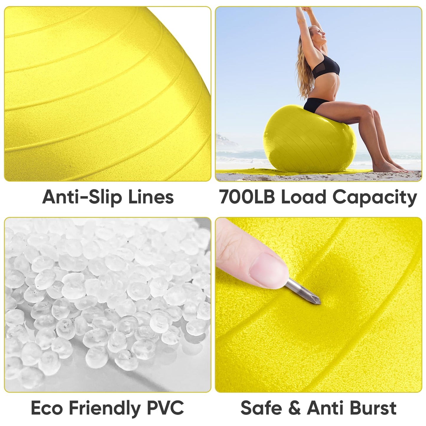 APEXUP Yoga Ball Exercise Ball, Anti Slip Stability Ball Chair, Heavy Duty Large Gym Ball for Fitness, Balance, Core Workout and Physical Therapy (S (15"~18") 45cm, Yellow)