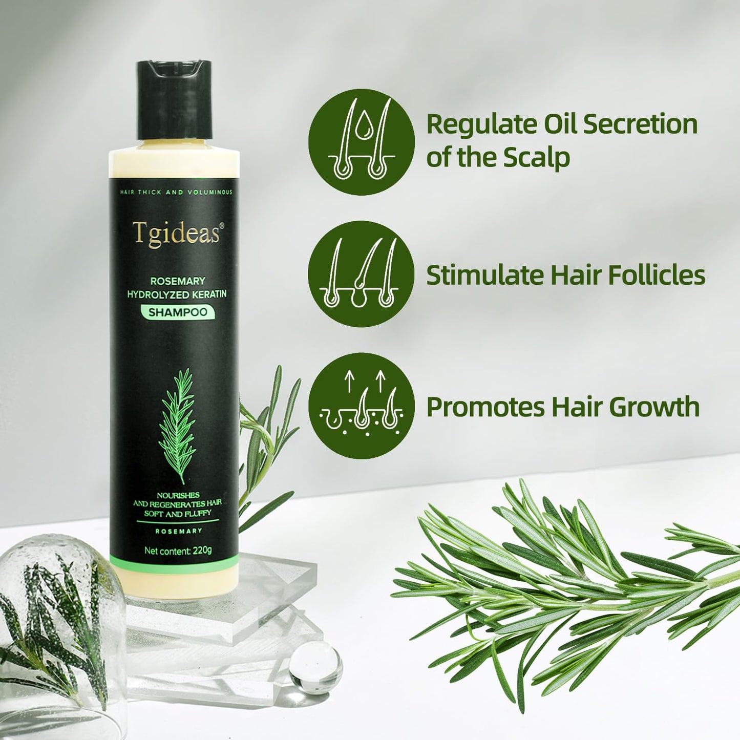 Organic Rosemary Hair Growth Shampoo for Women and Men-Natural Thickening & Strengthening Shampoo with Hydrolyzed Keratin for Thinning Hair & Hair Loss 7.4 fl.oz - 2 Packs